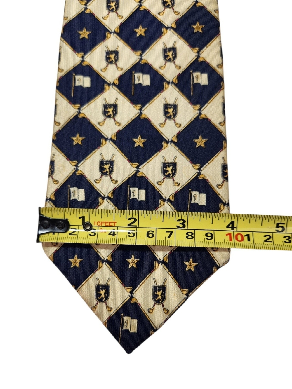 Vintage Tommy Hilfiger Golf Tie 100% Silk Made in USA Navy Cream Preppy 3.5" - Picture 10 of 11